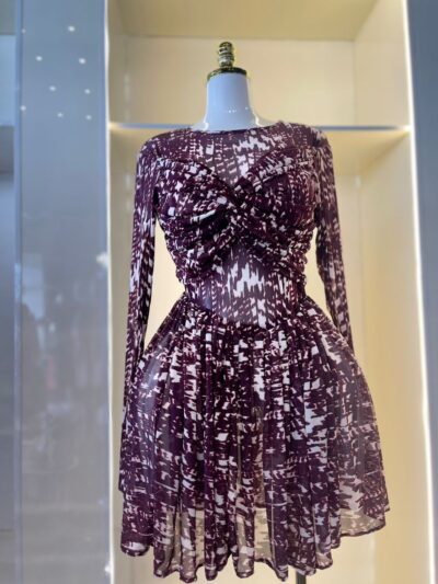 Ox blood/ white mesh gown